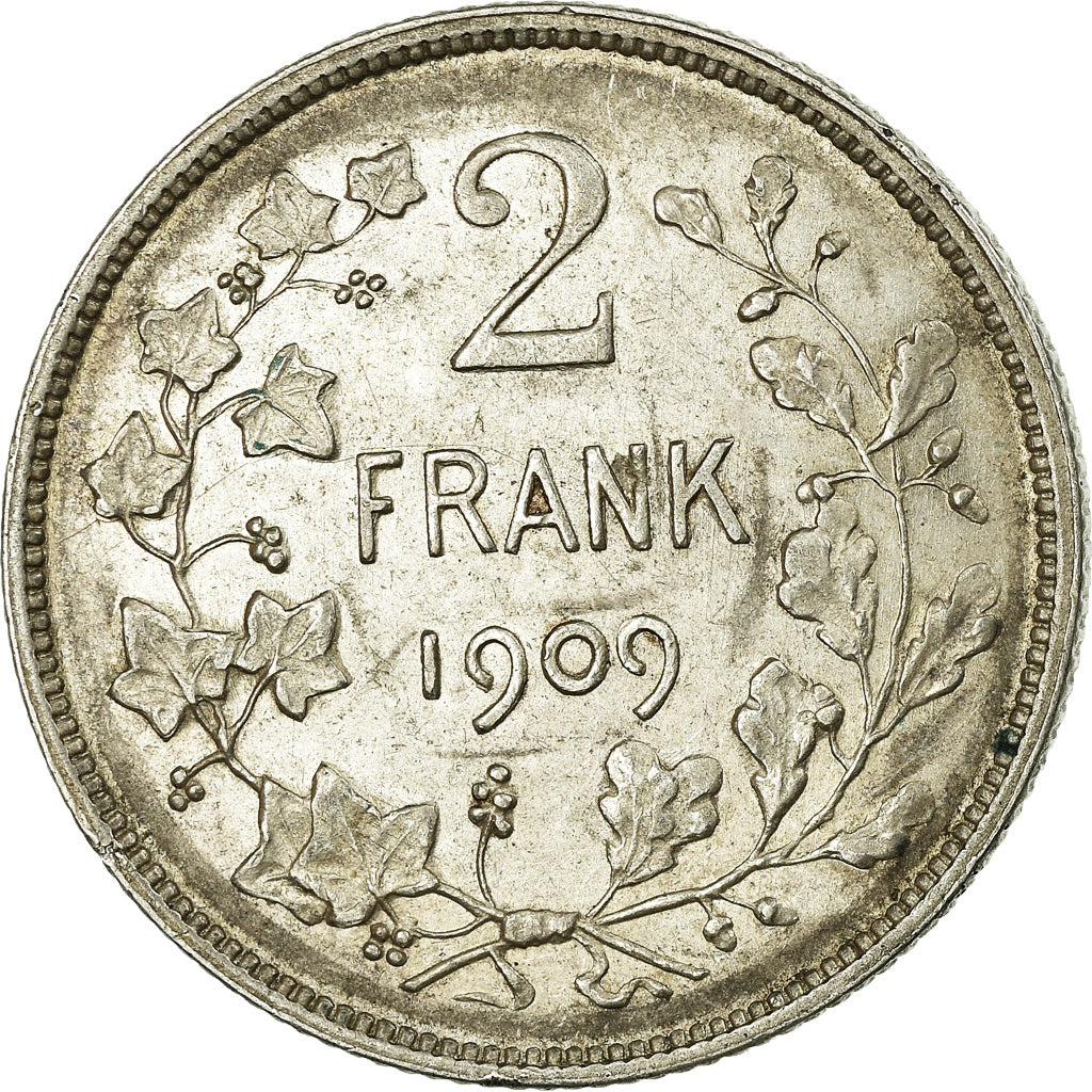 Moneta, Belgio, 2 Francs, 2 Frank, 1909, BB, Argento, KM:59