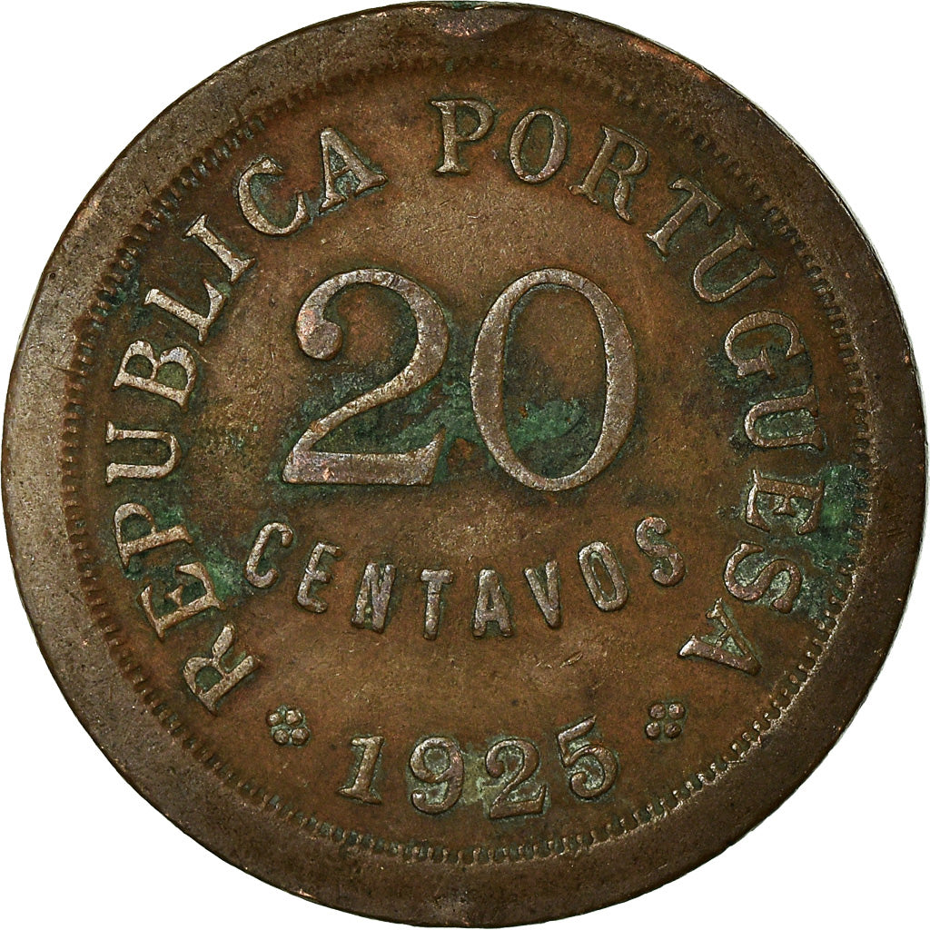 Münze, Portugal, 20 Centavos, 1925, S+, Bronze, KM:574