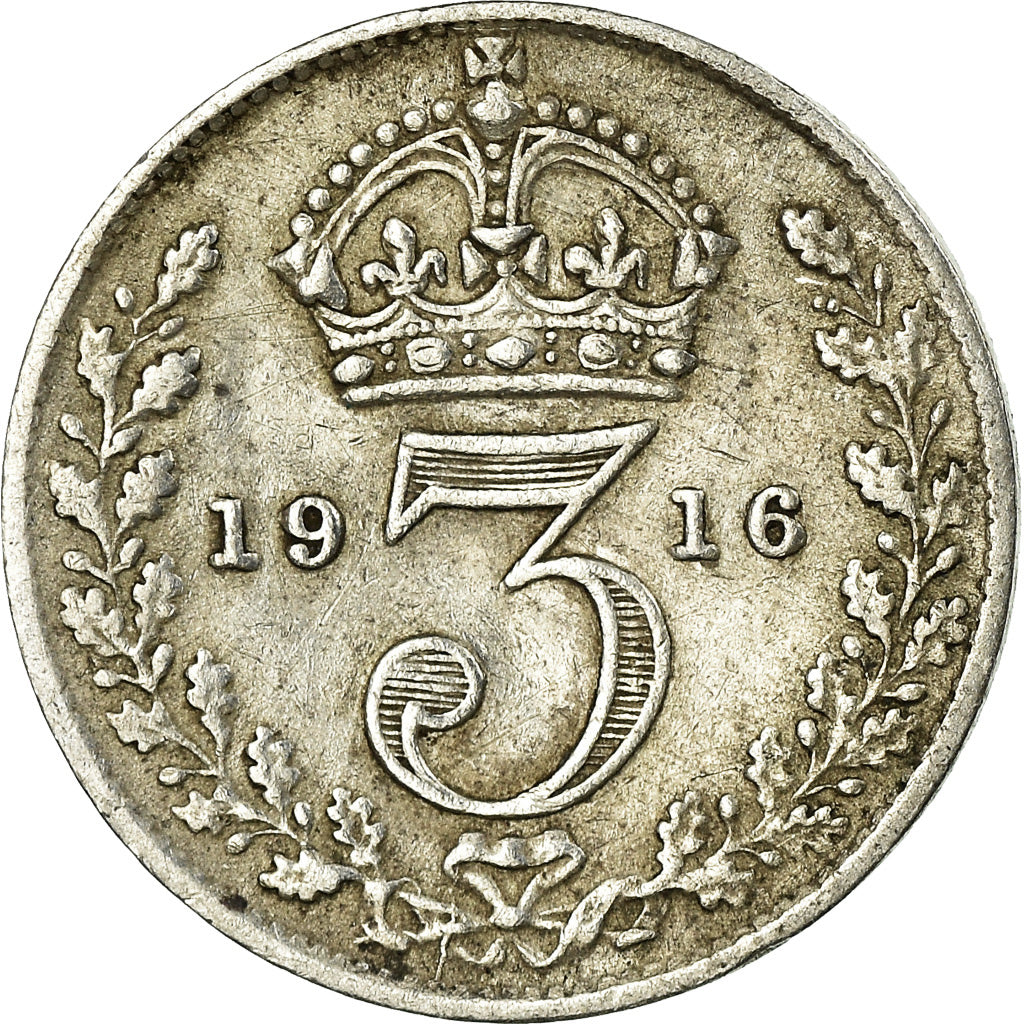 Coin, Great Britain, George V, 3 Pence, 1916, VF(30-35), Silver, KM:813