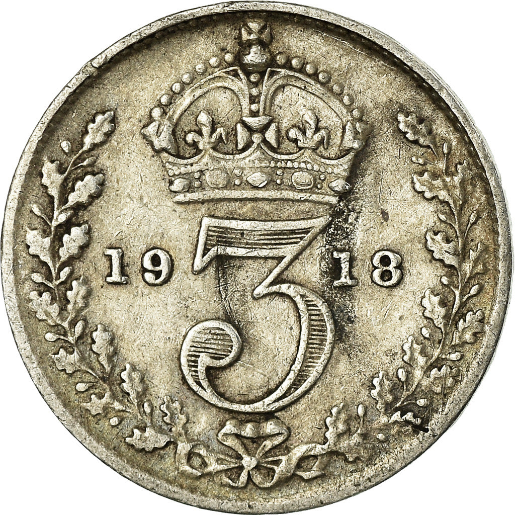 Coin, Great Britain, George V, 3 Pence, 1918, VF(30-35), Silver, KM:813