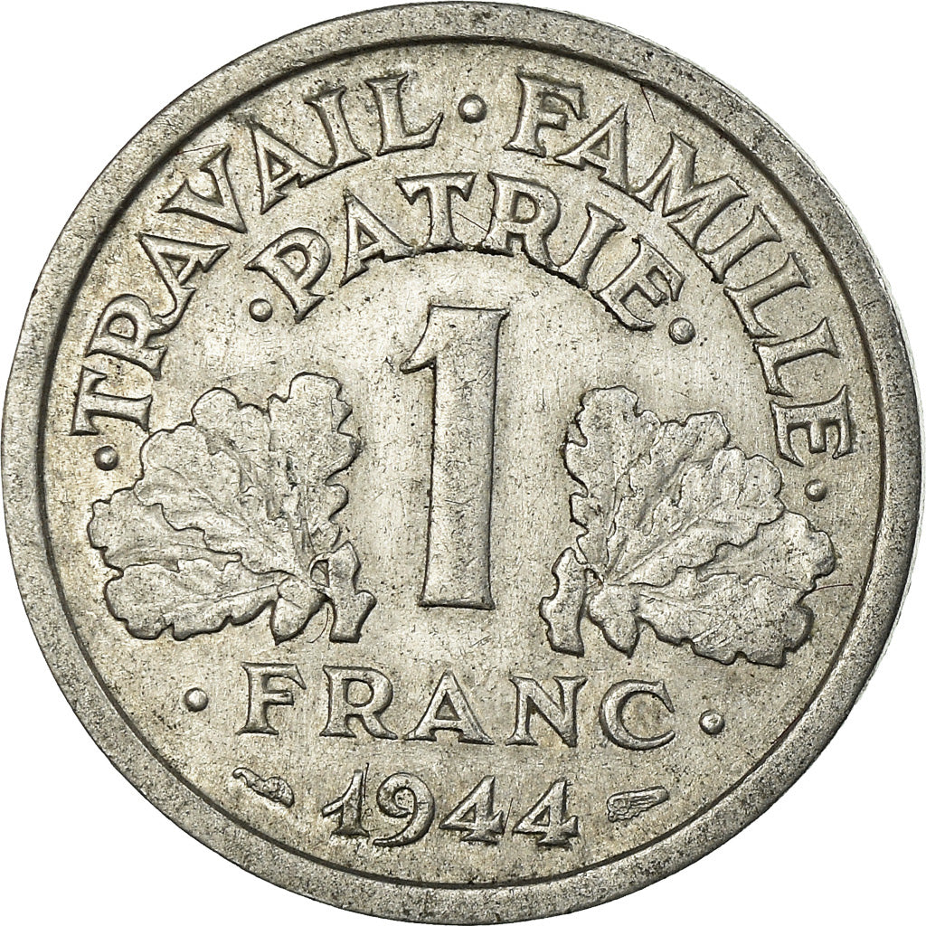 Francia, 1 Franc, Bazor, 1944, Beaumont-Le-Roger, Aluminio, BC+, Gadoury:471