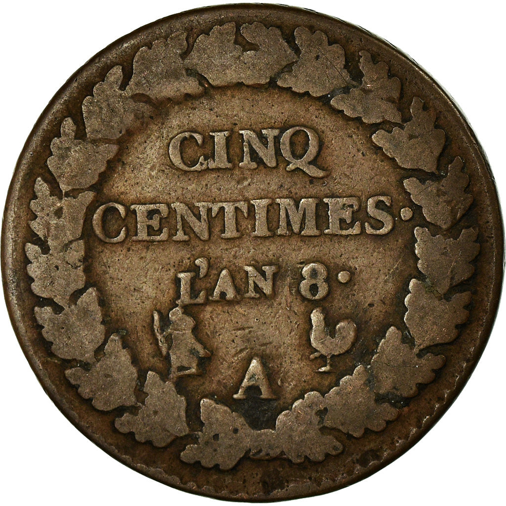 Coin, France, Dupré, 5 Centimes, AN 8, Paris, VF(20-25), Bronze, KM:640.1