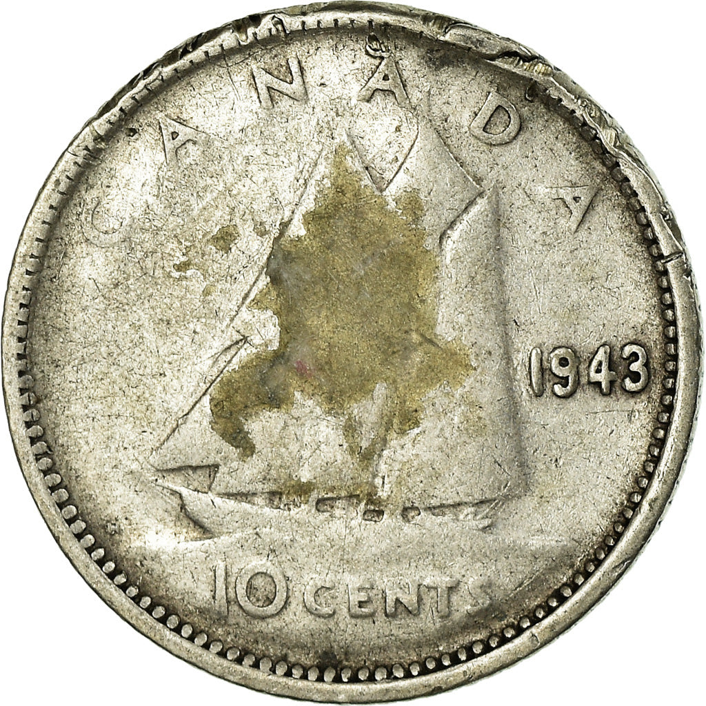 Monnaie, Canada, George VI, 10 Cents, 1943, Royal Canadian Mint, Ottawa, B