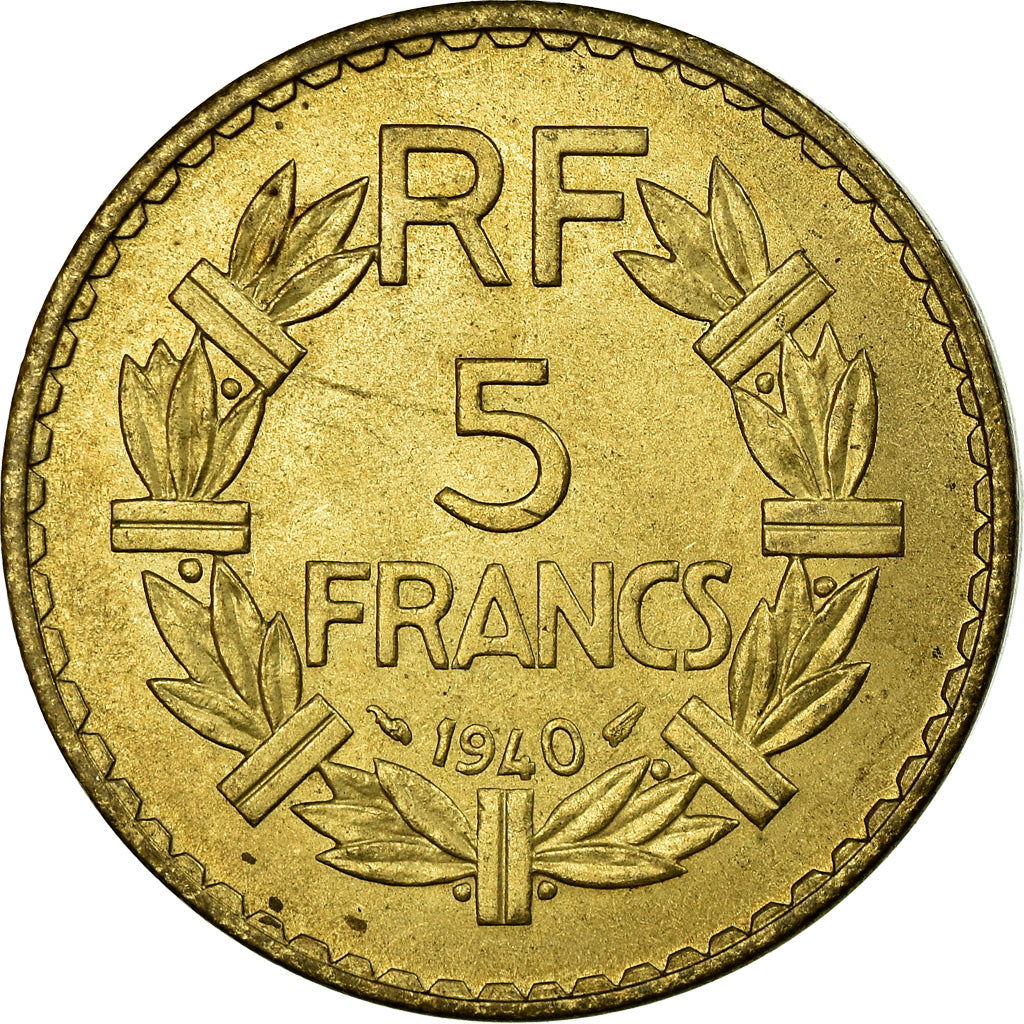 Moneda, Francia, Lavrillier, 5 Francs, 1940, Paris, MBC, Aluminio - bronce