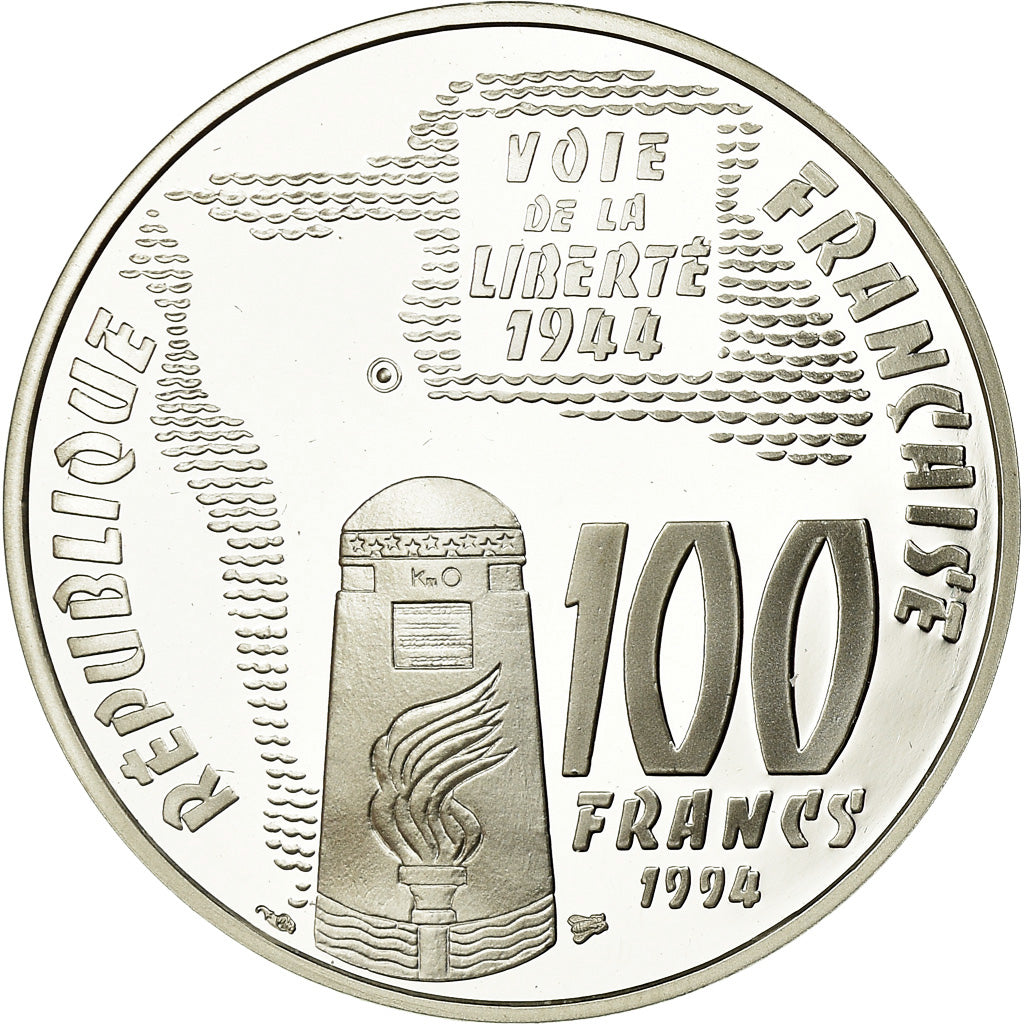 Munten, Frankrijk, Sainte-Mère-Eglise, 100 Francs, 1994, BE, FDC, Zilver