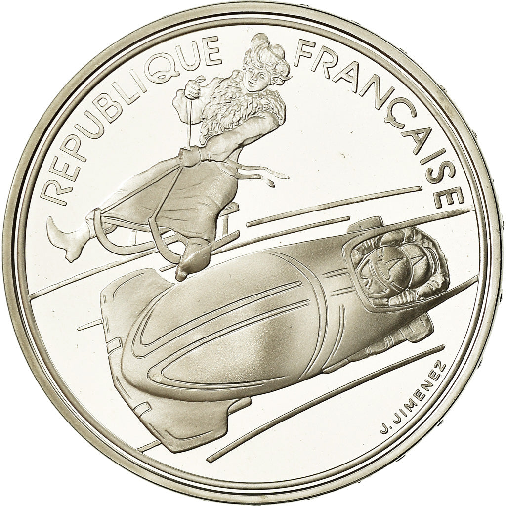 Münze, Frankreich, Bobsledding, 100 Francs, 1990, BE, STGL, Silber, KM:981