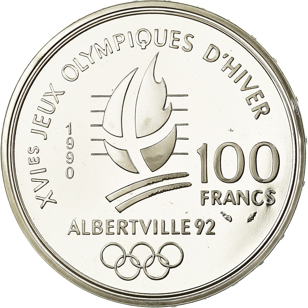 Münze, Frankreich, Bobsledding, 100 Francs, 1990, BE, STGL, Silber, KM:981