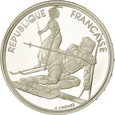 Moneda, Francia, Slalom skiers, 100 Francs, 1990, BE, FDC, Plata, KM:984