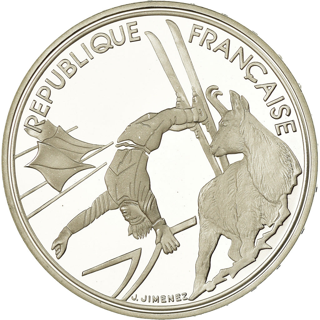 Münze, Frankreich, Free-style skier, 100 Francs, 1990, BE, STGL, Silber
