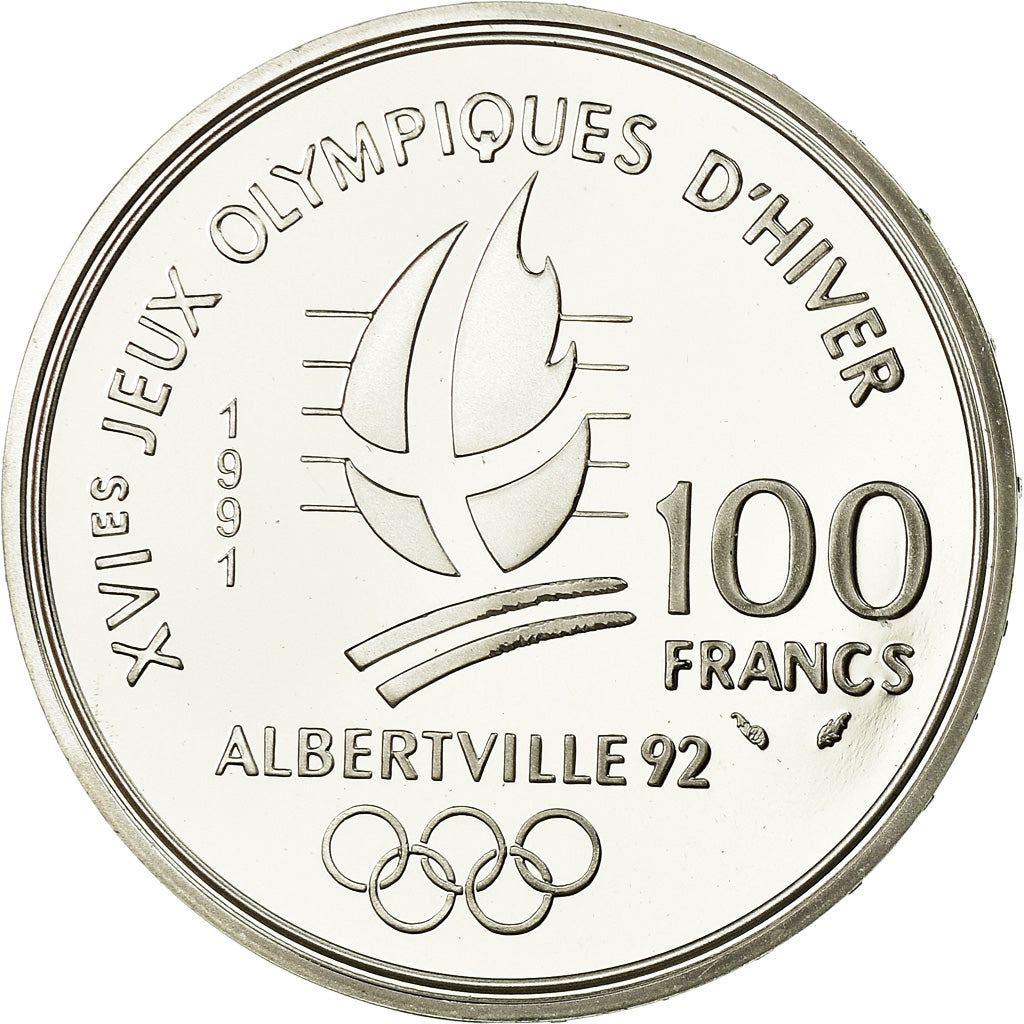 Coin, France, Hockey players, 100 Francs, 1991, BE, MS(65-70), Silver, KM:993