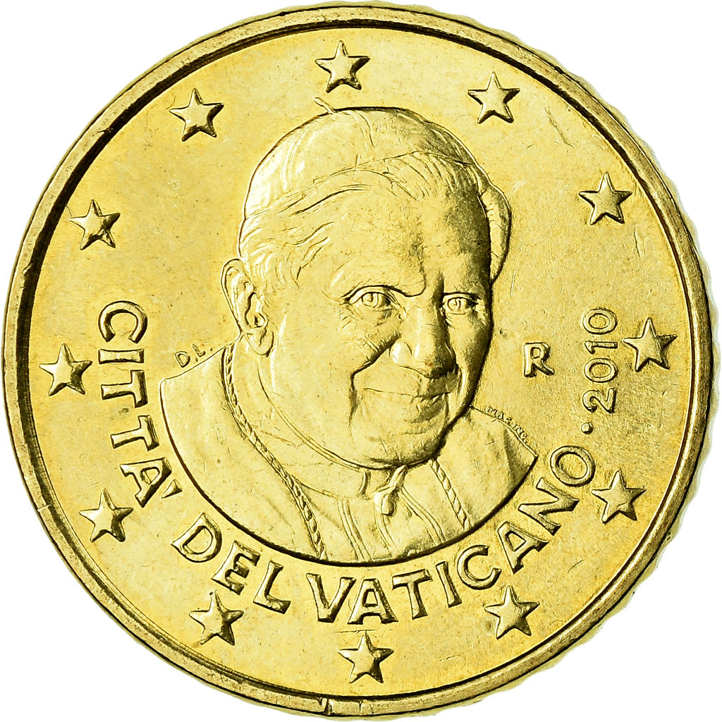 VATICAN CITY, 50 Euro Cent, 2010, MS(65-70), Brass, KM:387