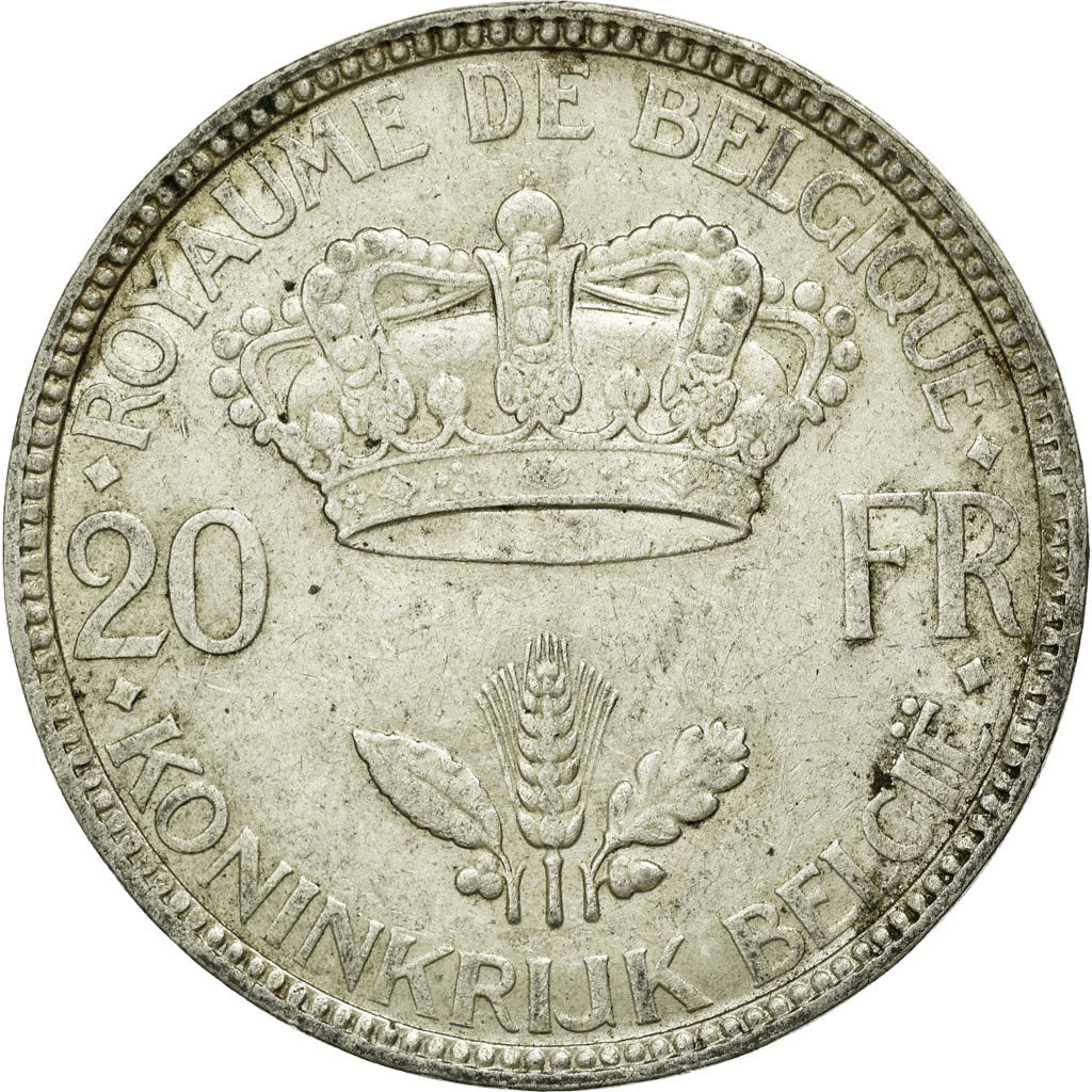 Moneta, Belgia, 20 Francs, 20 Frank, 1935, AU(50-53), Srebro, KM:105