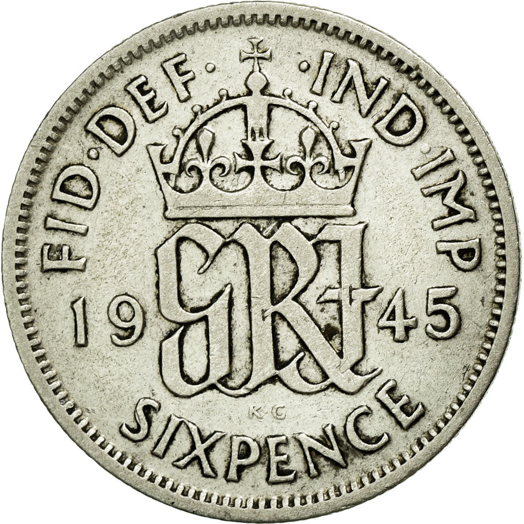Coin, Great Britain, George VI, 6 Pence, 1945, EF(40-45), Silver, KM:852