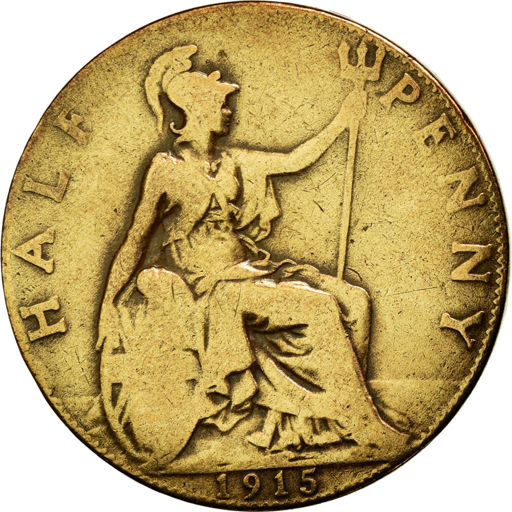 Moneda, Gran Bretaña, George V, 1/2 Penny, 1915, BC+, Bronce, KM:809
