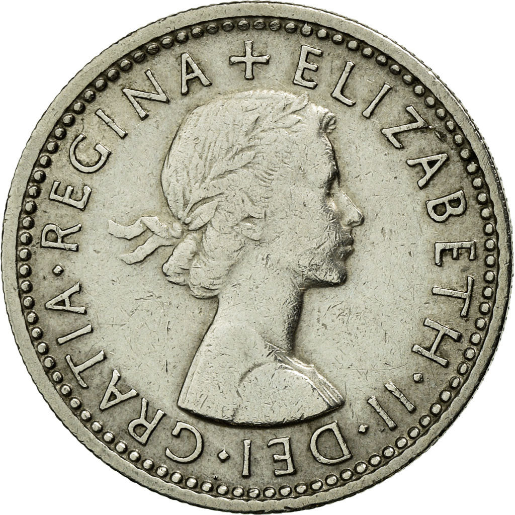 Moneda, Gran Bretaña, Elizabeth II, 6 Pence, 1957, MBC, Cobre - níquel, KM:903