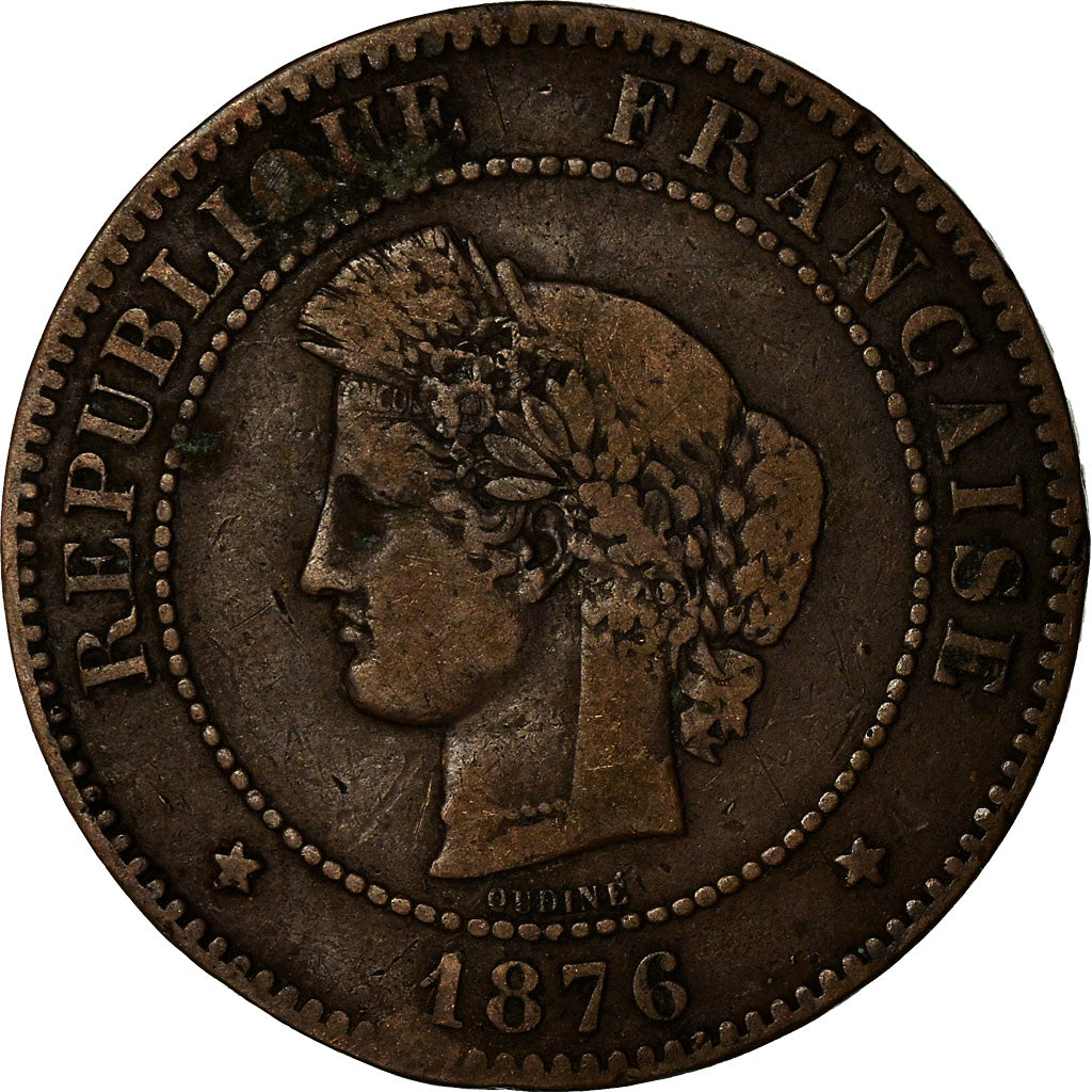 Moneta, Francia, Cérès, 5 Centimes, 1876, Paris, MB, Bronzo, KM:821.1
