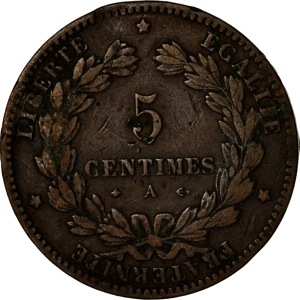 Moneta, Francia, Cérès, 5 Centimes, 1876, Paris, MB, Bronzo, KM:821.1