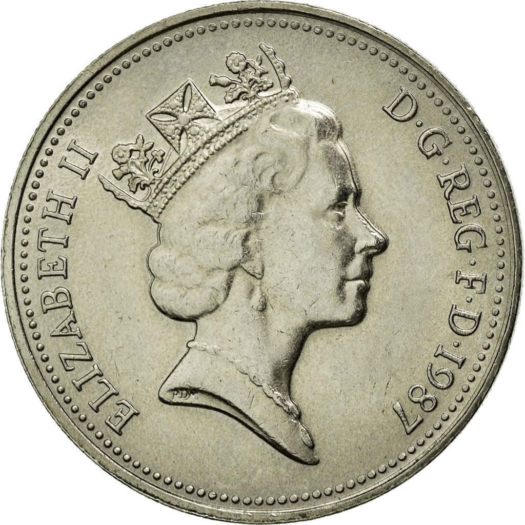 Coin, Great Britain, Elizabeth II, 5 Pence, 1987, AU(50-53), Copper-nickel