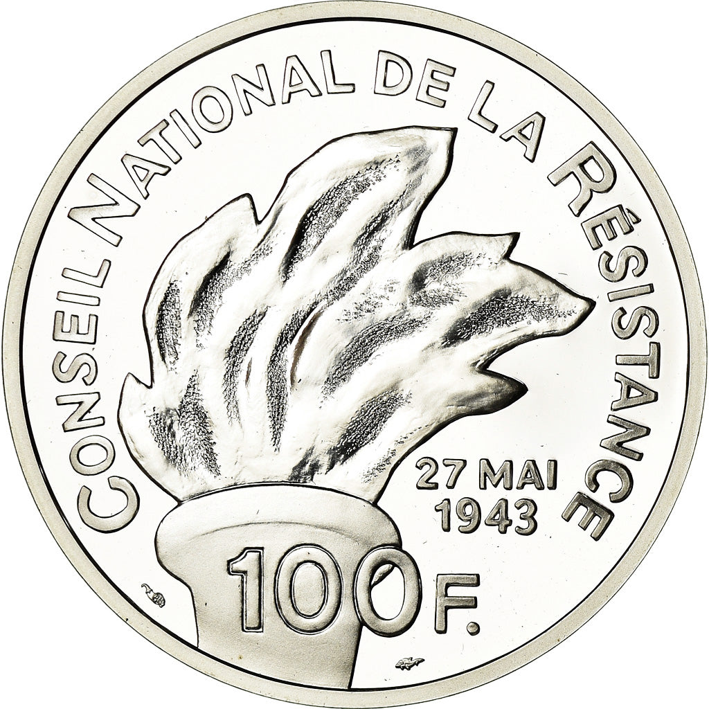 Munten, Frankrijk, Jean Moulin, 100 Francs, 1993, BE, FDC, Zilver, KM:1023