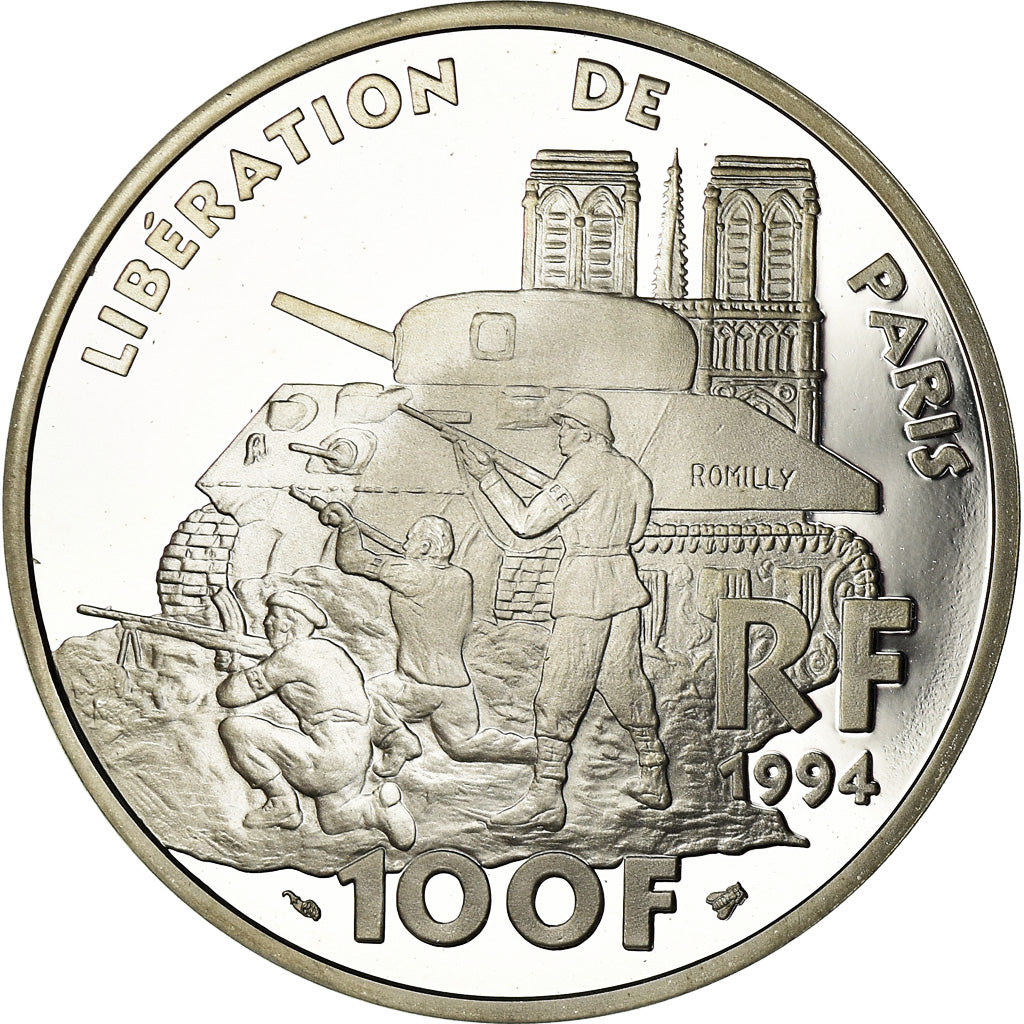 Moneta, Francia, Libération de Paris, 100 Francs, 1994, BE, FDC, Argento