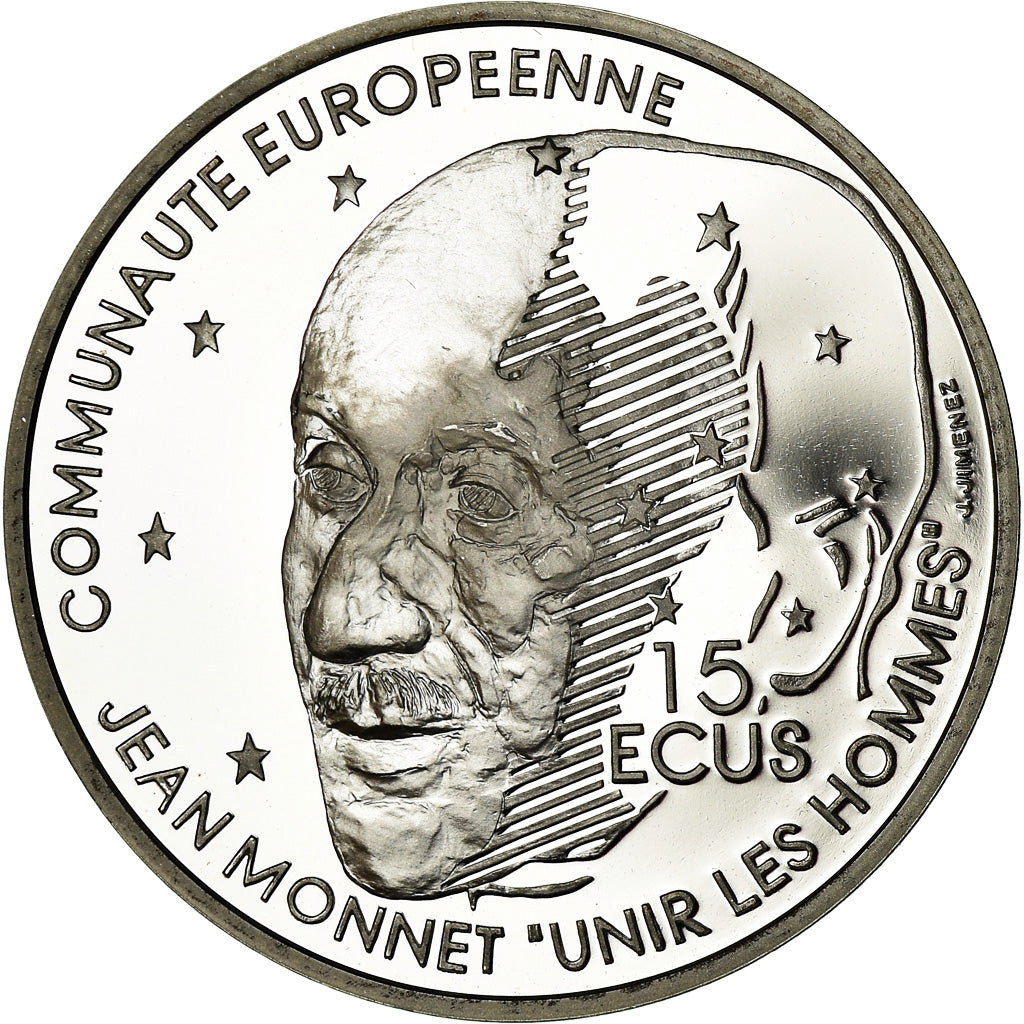 Munten, Frankrijk, Jean Monnet, 100 Francs-15 Ecus, 1992, BE, FDC, Zilver