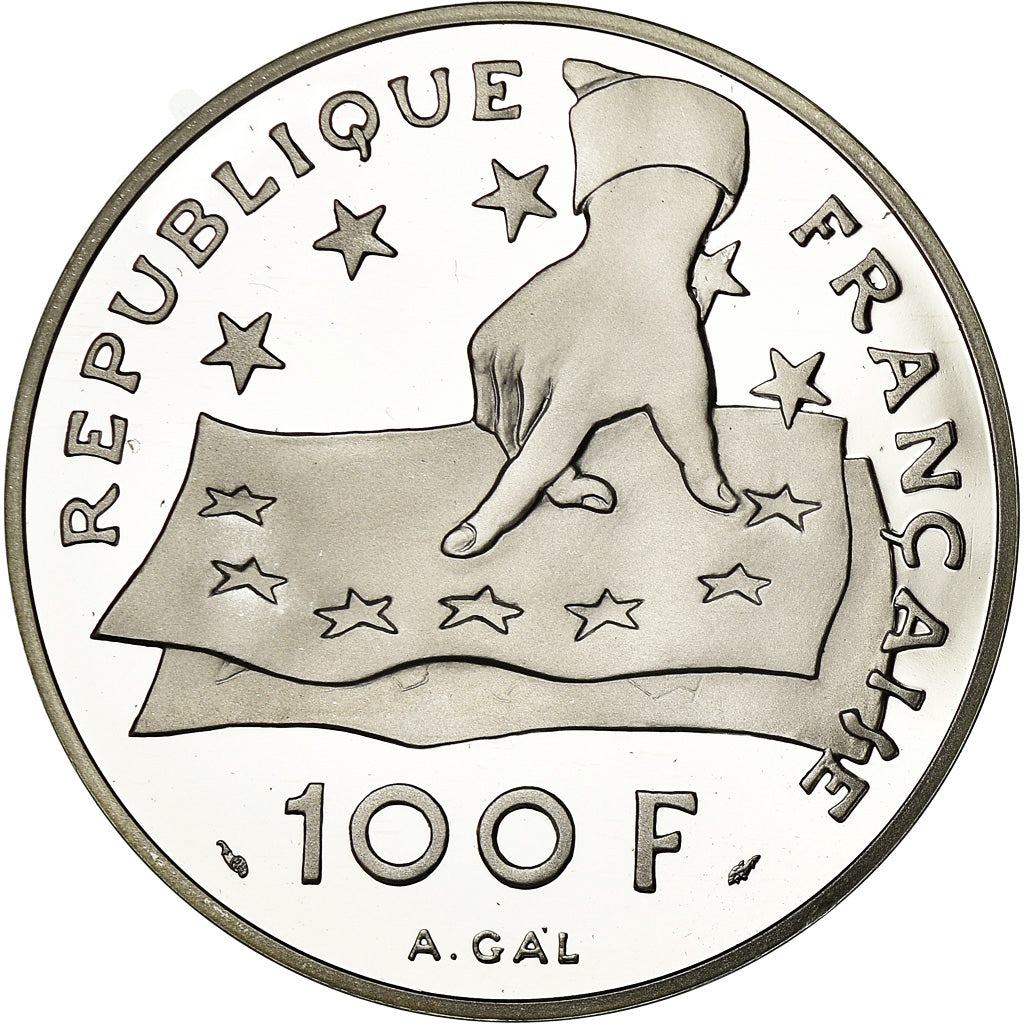 Munten, Frankrijk, Descartes, 100 Francs, 1991, Paris, BE, FDC, Zilver, KM:1002