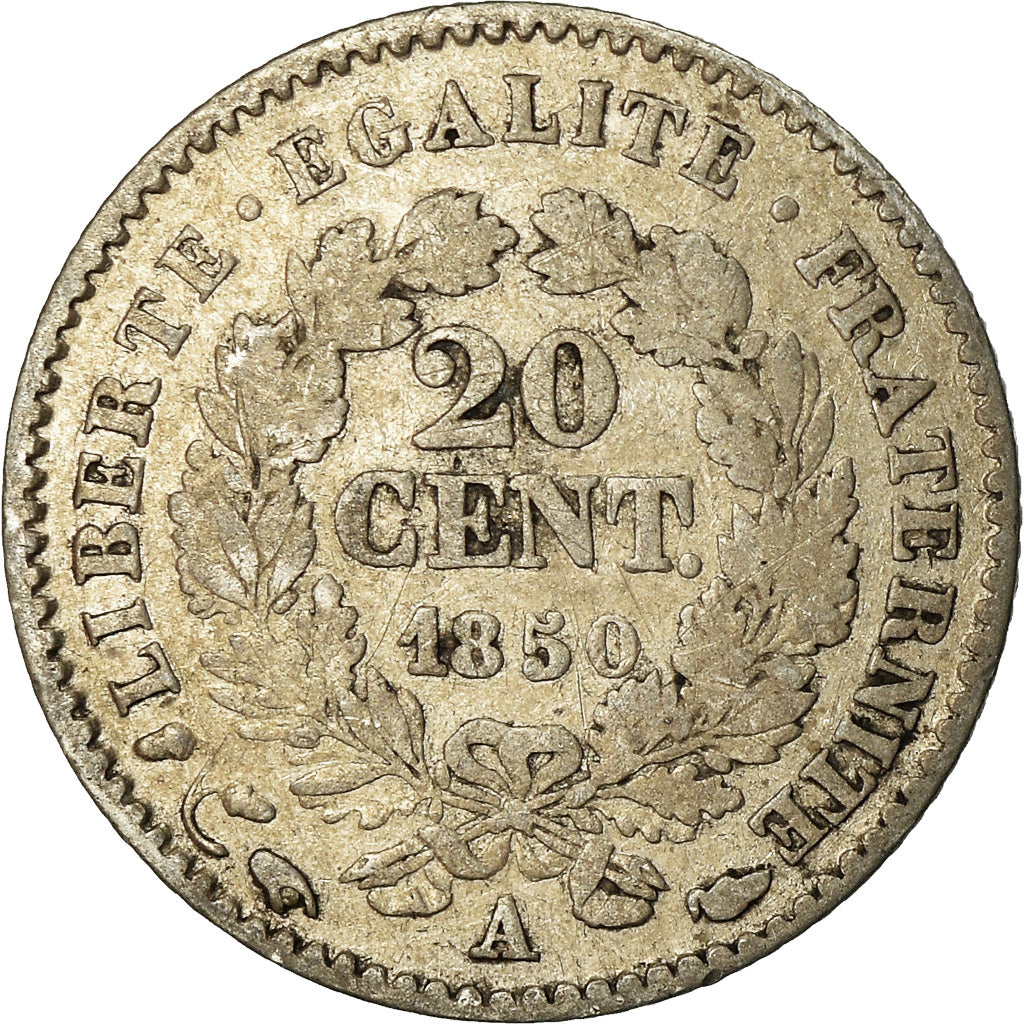 Monnaie, France, Cérès, 20 Centimes, 1850, Paris, TB, Argent, Gadoury:303