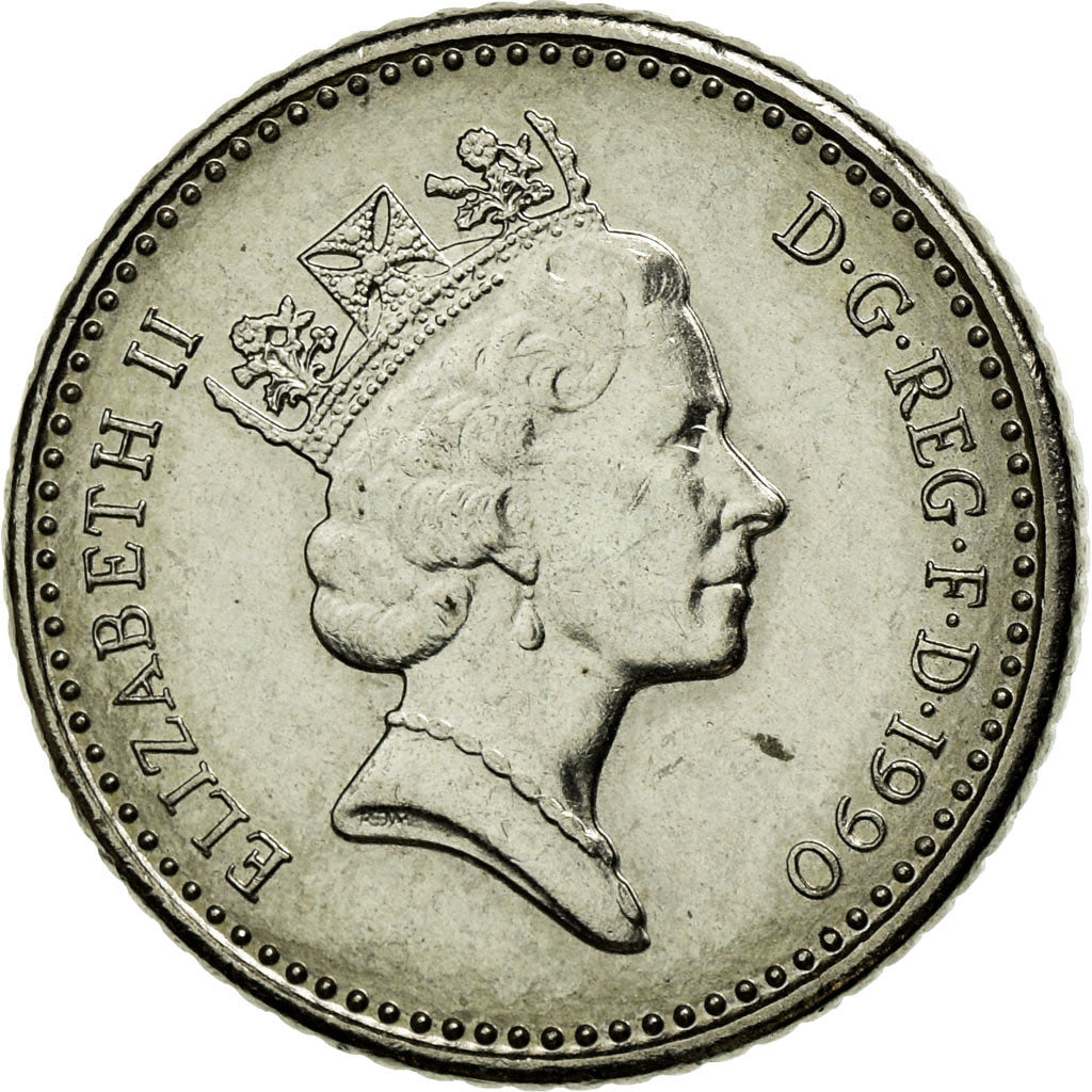 Coin, Great Britain, Elizabeth II, 5 Pence, 1990, AU(50-53), Copper-nickel