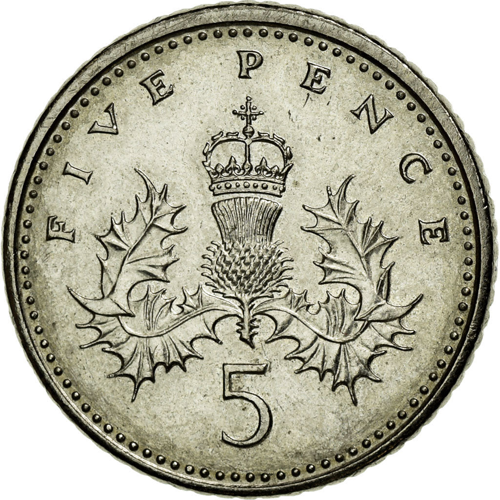 Coin, Great Britain, Elizabeth II, 5 Pence, 1990, AU(50-53), Copper-nickel