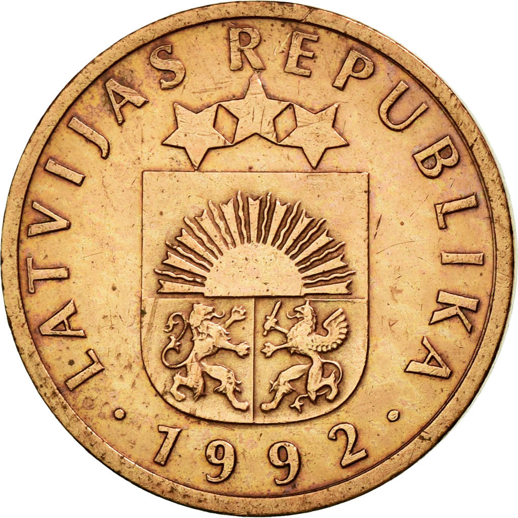 Coin, Latvia, 2 Santimi, 1992, AU(50-53), Copper Clad Steel, KM:21