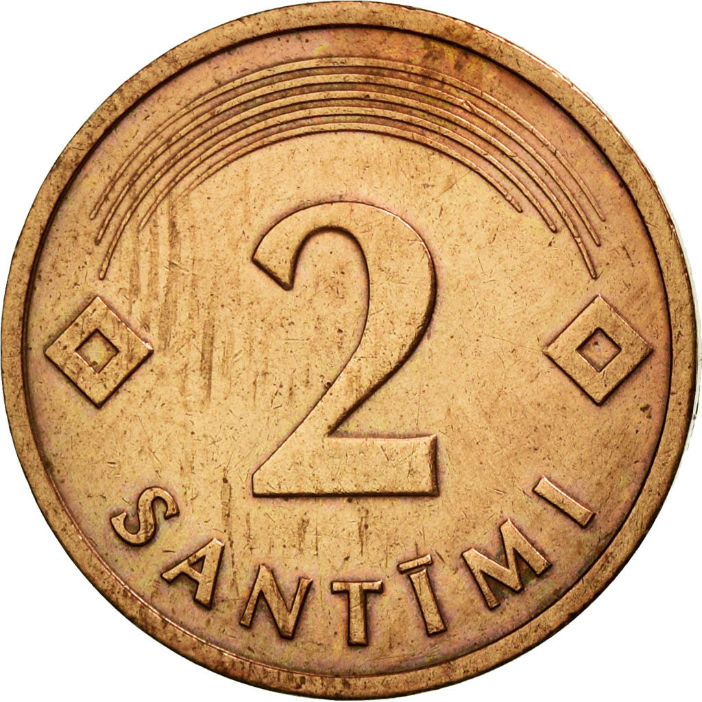 Coin, Latvia, 2 Santimi, 1992, AU(50-53), Copper Clad Steel, KM:21