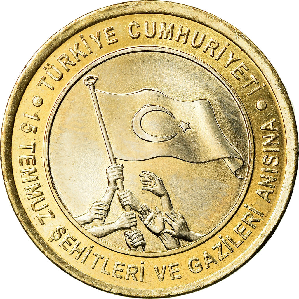 Moneta, Turcja, veterans, Lira, 2016, MS(63), Bimetaliczny