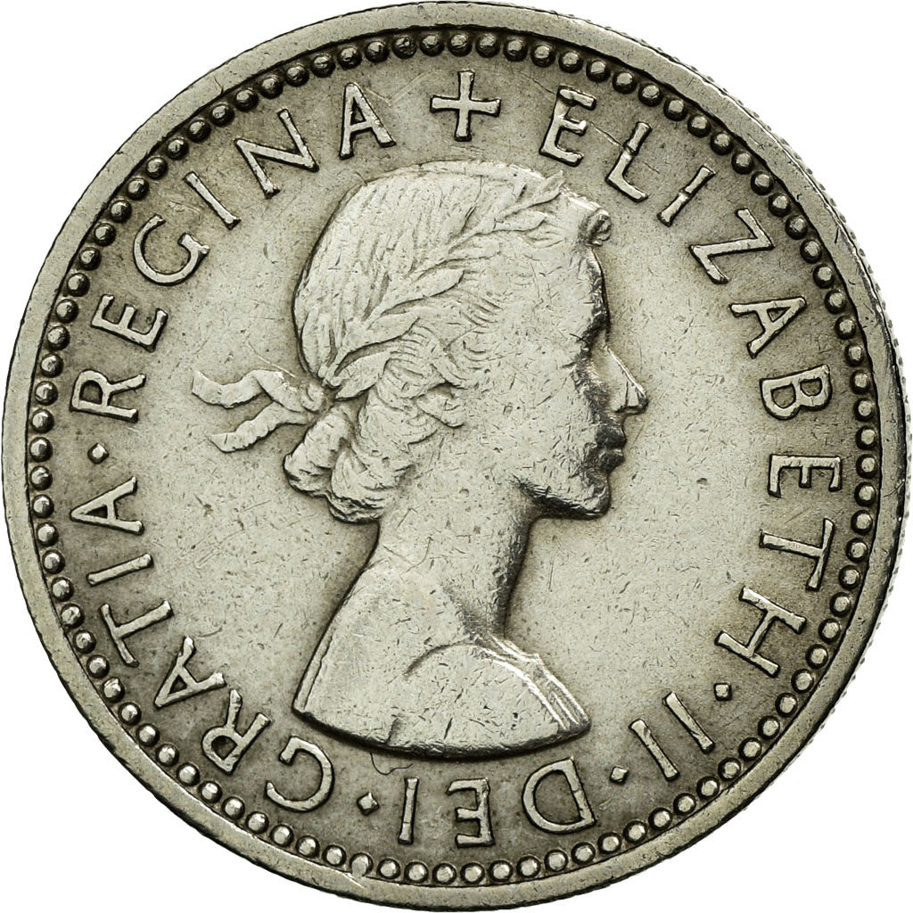 Moneda, Gran Bretaña, Elizabeth II, 6 Pence, 1955, MBC, Cobre - níquel, KM:903