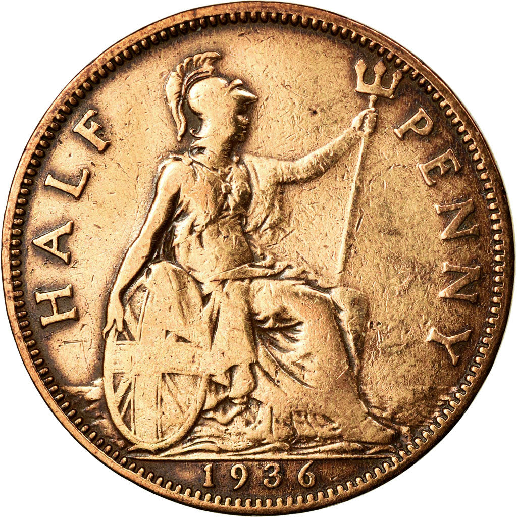 Moneda, Gran Bretaña, George V, 1/2 Penny, 1936, BC+, Bronce, KM:837