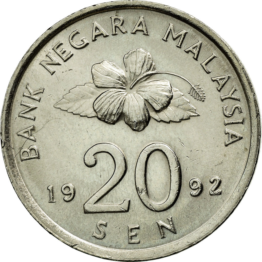 Coin, Malaysia, 20 Sen, 1992, AU(55-58), Copper-nickel, KM:52