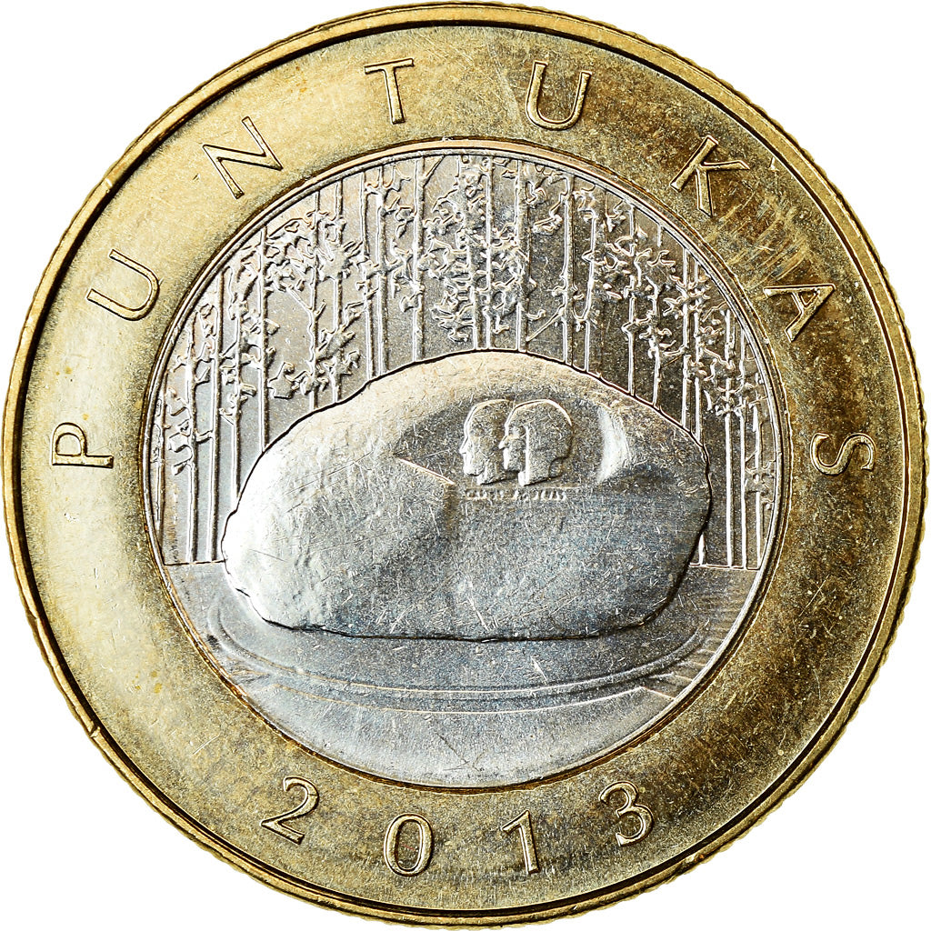 Munten, Lithouwen, 2 Litai, 2013, Puntukas, UNC-, Bi-Metallic, KM:189