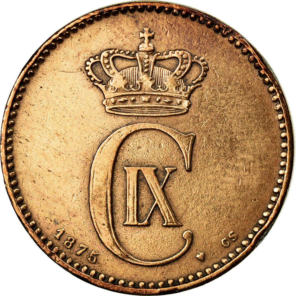 Coin, Denmark, Christian IX, 2 Öre, 1875, AU(50-53), Bronze, KM:793.1