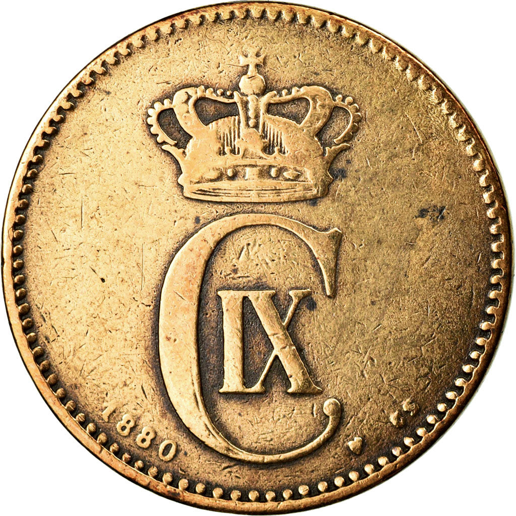 Coin, Denmark, Christian IX, 2 Öre, 1880, EF(40-45), Bronze, KM:793.1