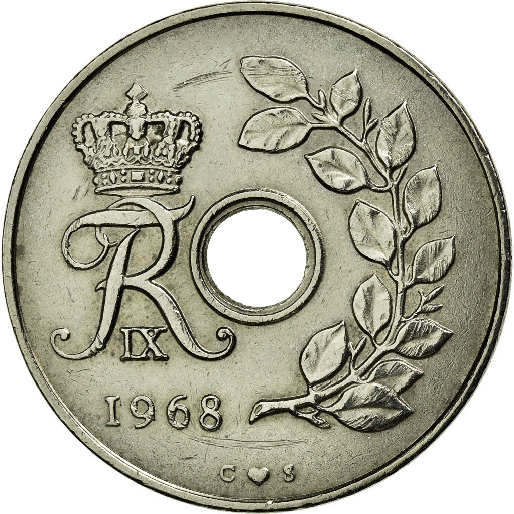 Moneta, Danimarca, Frederik IX, 25 Öre, 1968, Copenhagen, BB+, Rame-nichel