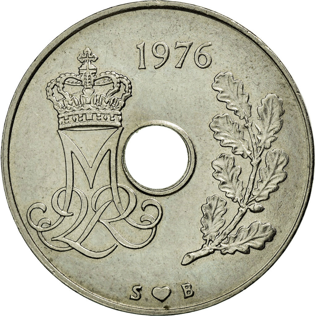 Coin, Denmark, Margrethe II, 25 Öre, 1976, Copenhagen, AU(50-53)