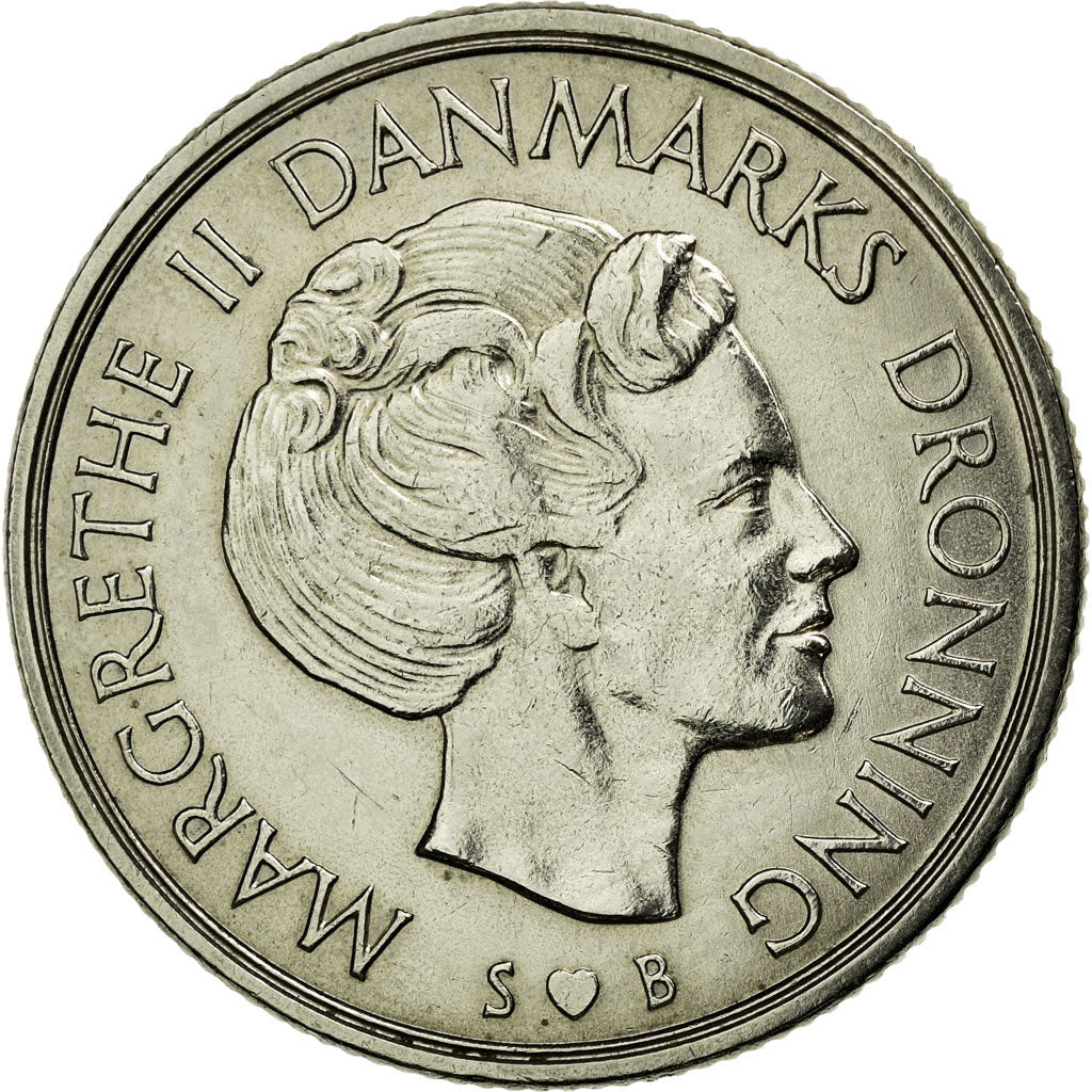 Coin, Denmark, Margrethe II, Krone, 1976, Copenhagen, AU(50-53), Copper-nickel