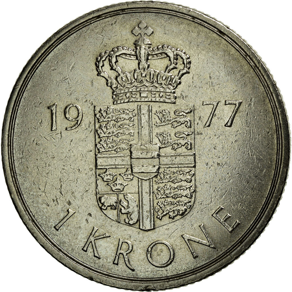 Munten, Denemarken, Margrethe II, Krone, 1977, Copenhagen, ZF+, Copper-nickel