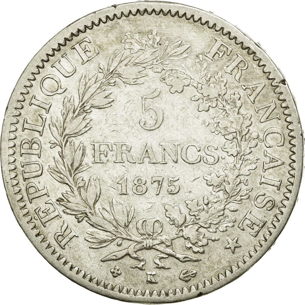 Coin, France, Hercule, 5 Francs, 1875, Bordeaux, EF(40-45), Silver, KM:820.2