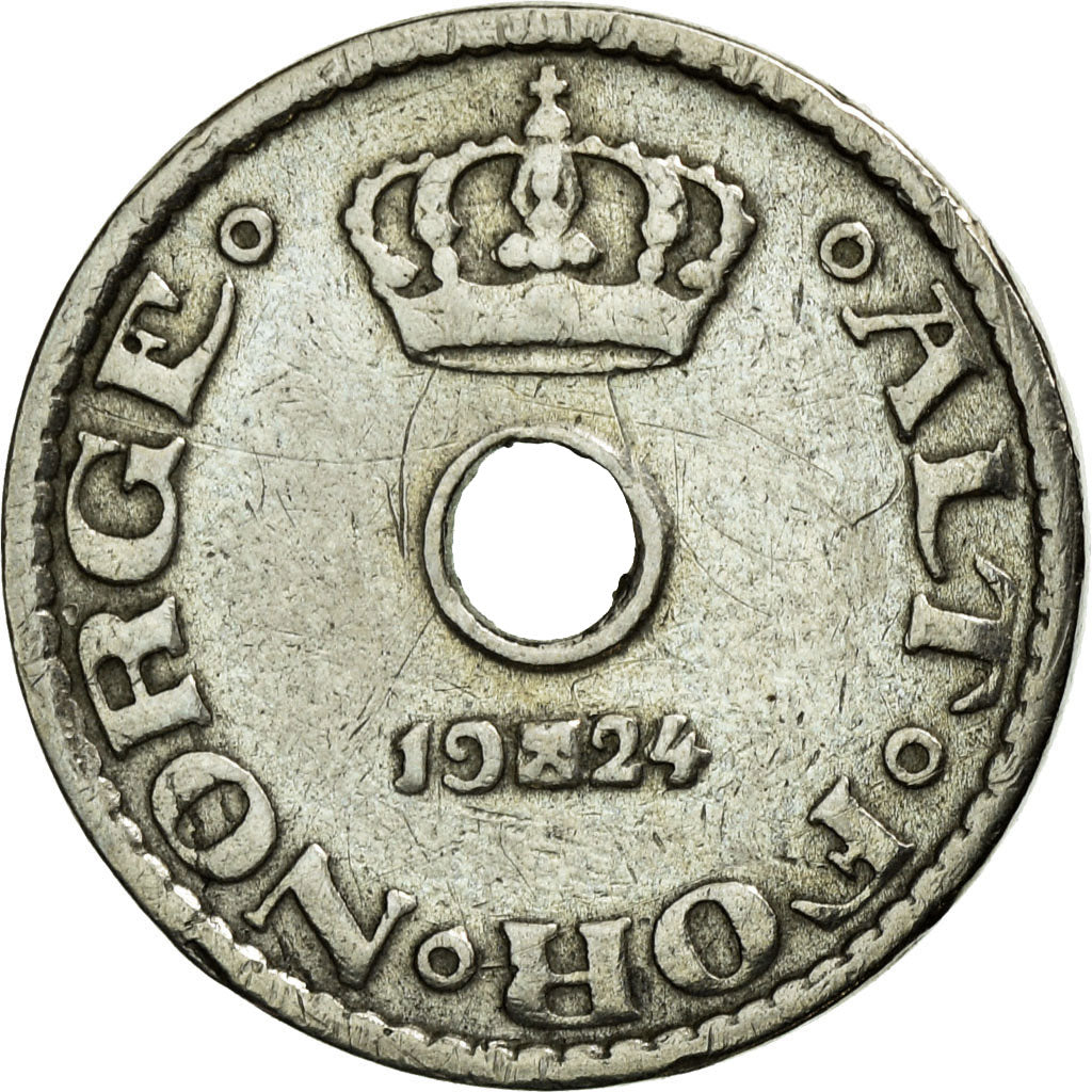 Coin, Norway, Haakon VII, 10 Öre, 1924, AU(50-53), Copper-nickel, KM:383
