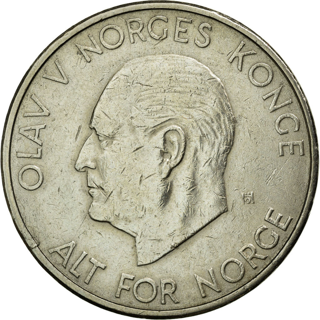 Coin, Norway, Olav V, 5 Kroner, 1972, EF(40-45), Copper-nickel, KM:412