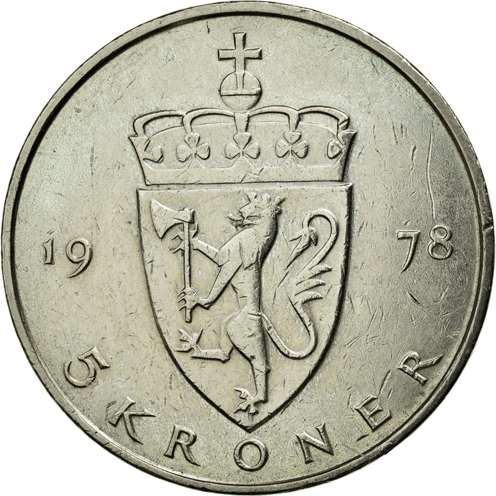 Coin, Norway, Olav V, 5 Kroner, 1978, EF(40-45), Copper-nickel, KM:420