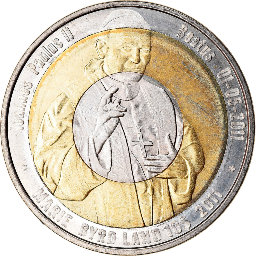 Münze, Marie Byrd Land, 10 Dollars, 2011, Béatification de Jean Paul II, UNZ