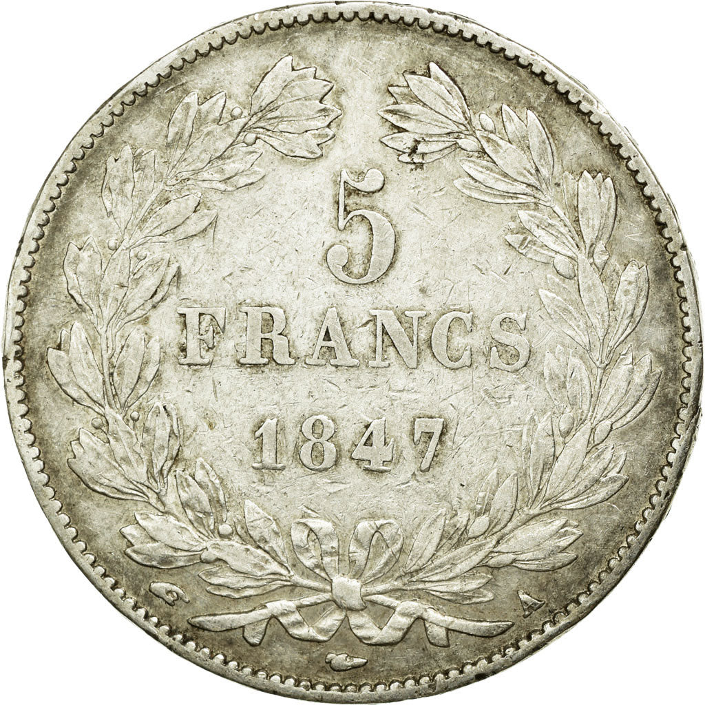 Moneta, Francia, Louis-Philippe, 5 Francs, 1847, Paris, MB+, Argento, KM:749.1