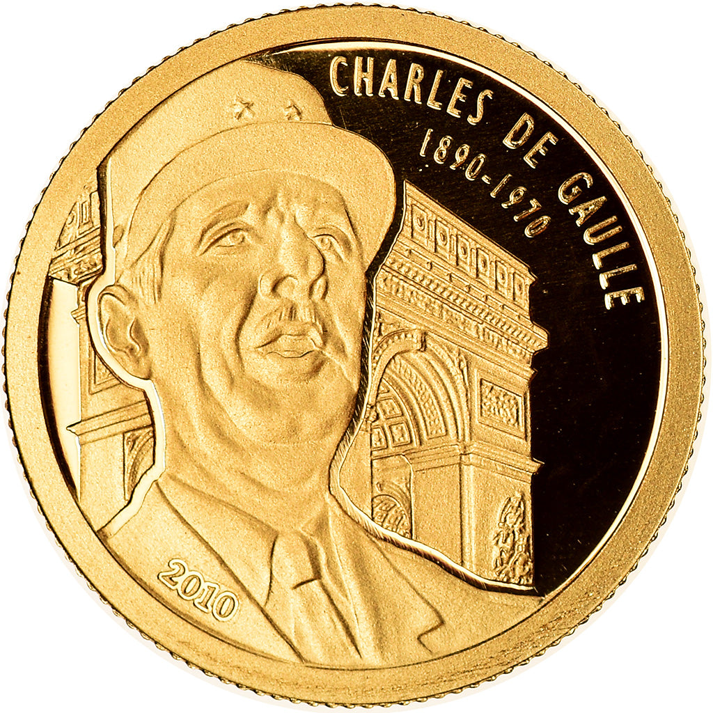 Benin, 1500 Francs CFA, Charles de Gaulle, 2010, MS(65-70), Gold