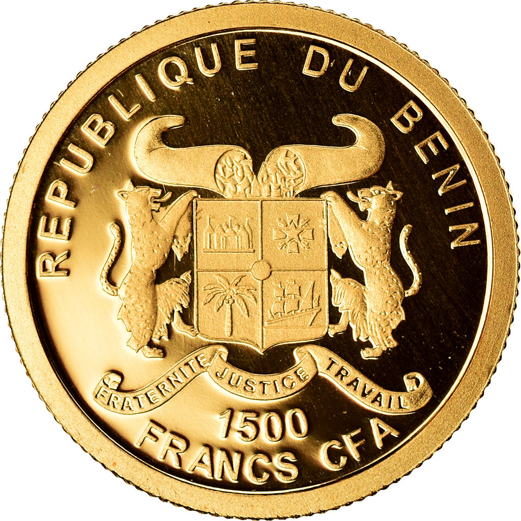 Benin, 1500 Francs CFA, Charles de Gaulle, 2010, MS(65-70), Gold